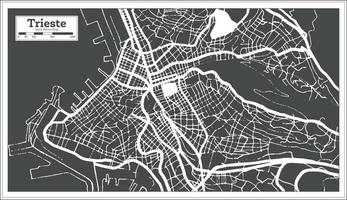 Triest Italien Stadtplan in schwarz-weißer Farbe im Retro-Stil. Übersichtskarte. vektor