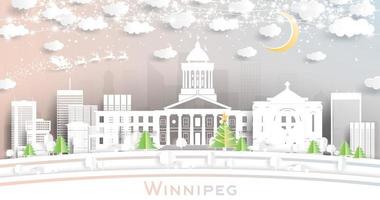 winnipeg kanada stad horisont i papper skära stil med snöflingor, måne och neon krans. vektor