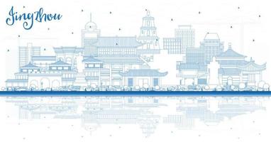 översikt jingzhou Kina stad horisont med blå byggnader och reflektioner. vektor