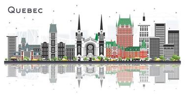 Quebec kanada stad horisont med grå byggnader och reflektioner isolerat på vit. vektor