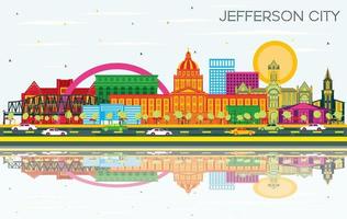 jefferson city missouri skyline mit farbigen gebäuden, blauem himmel und reflexionen. vektor