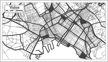 Volos Griechenland Stadtplan in schwarz-weißer Farbe im Retro-Stil. Übersichtskarte. vektor
