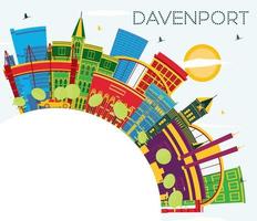 davenport iowa horisont med Färg byggnader, blå himmel och kopia Plats. vektor