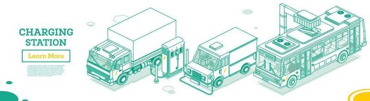 elektromobil laddning station. lastbil, skåpbil och buss. eco transport. grön energi. vektor