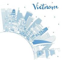 skizzieren Sie die Skyline der Stadt Vietnam mit blauen Gebäuden und kopieren Sie Platz. vektor