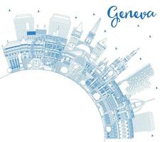 översikt Genève schweiz stad horisont med blå byggnader och kopia Plats. vektor