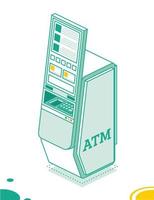 moderne ATM-Maschine, isoliert auf weiss. isometrisches geschäftskonzept. Touchscreen mit ui-Schnittstelle. vektor