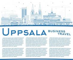 översikt Uppsala Sverige stad horisont med blå byggnader och kopia Plats. vektor
