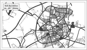 sidi bel abbes algerien stadtplan im retro-stil in schwarz-weißer farbe. Übersichtskarte. vektor