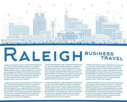 översikt raleigh norr Carolina stad horisont med blå byggnader och kopia Plats. vektor