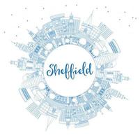 översikt sheffield Storbritannien stad horisont med blå byggnader och kopia Plats. vektor