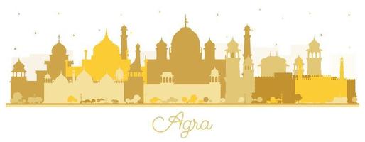 agra indien city skyline silhouette mit goldenen gebäuden isoliert auf weiß. vektor