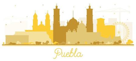 puebla mexico stad horisont silhuett med gyllene byggnader isolerat på vit. vektor