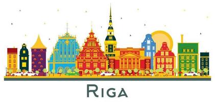 riga lettland skyline der stadt mit farbigen gebäuden isoliert auf weiß. vektor