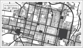 san miguel de tucuman argentinien stadtplan in schwarz-weißer farbe im retro-stil isoliert auf weiß. vektor