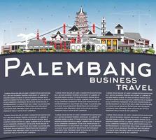 palembang indonesien stad horisont med grå byggnader, blå himmel och kopia Plats. vektor