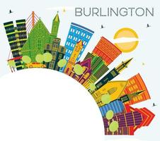 Burlington iowa horisont med Färg byggnader, blå himmel och kopia Plats. vektor