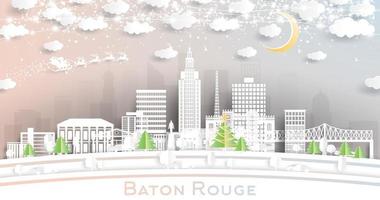 baton rouge louisiana city skyline im papierschnittstil mit schneeflocken, mond und neongirlande. vektor