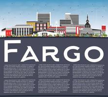 fargo norr dakota stad horisont med Färg byggnader, blå himmel och kopia Plats. vektor