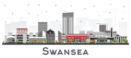 swansea wales city skyline mit farbigen gebäuden isoliert auf weiß. vektor