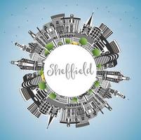 sheffield Storbritannien stad horisont med Färg byggnader, blå himmel och kopia Plats. vektor