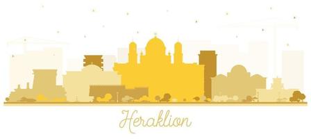 heraklion griechenland kreta stadt skyline silhouette mit goldenen gebäuden isoliert auf weiß. vektor