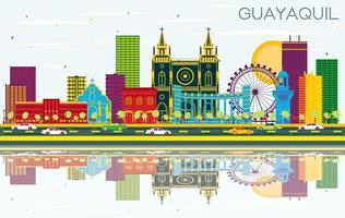 guayaquil ecuador city skyline mit farbigen gebäuden, blauem himmel und reflexionen. vektor