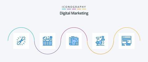 Digital Marketing Blue 5 Icon Pack inklusive Benutzer. Kampagne. Kasten. API. Einstellung vektor