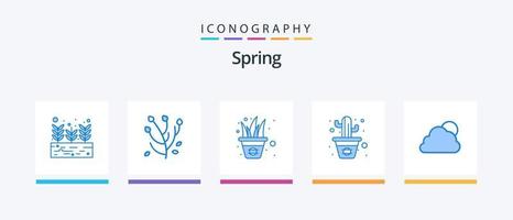 vår blå 5 ikon packa Inklusive moln. linje. blommor. pott. kaktus. kreativ ikoner design vektor