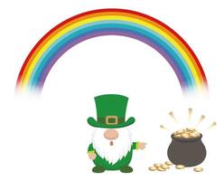 Vektor st. patricks day symbolillustration mit einem kobold, einem regenbogen und einem goldschatz lokalisiert auf einem weißen hintergrund.