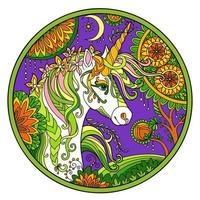 Herbst Einhorn dekorative Farbe runde Vektorillustration vektor