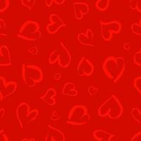 nahtloses Muster mit handgezeichneten Herzen. Doodle Grunge rote Herzen auf rotem Hintergrund. Vektor-Illustration. vektor