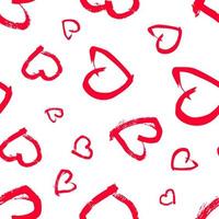 nahtloses Muster mit handgezeichneten Herzen. Doodle Grunge rote Herzen auf weißem Hintergrund. Vektor-Illustration. vektor