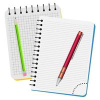 zwei Notizbücher, roter Stift und grüner Stift auf weißem Hintergrund vektor