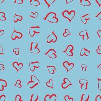 nahtloses Muster mit handgezeichneten Herzen. Doodle Grunge rote Herzen auf blauem Hintergrund. Vektor-Illustration. vektor