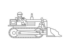 handgezeichneter farbiger Kinderbauarbeiter, der einen Bulldozer fährt vektor