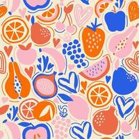 sömlös mönster med frukt i värma pastell Färg. bra för tapet, omslag, gåva papper, Kläder, webb sida bakgrunder, hälsning kort och Mer. vektor