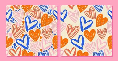 2 nahtlose Muster mit Herzen. Das Design eignet sich perfekt als Geschenkverpackung für Ihre Lieben.