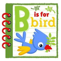 niedlicher vogel mit blatt im notizbuchrahmen, bildungskarikatur für kinder, vektorkarikaturillustration vektor