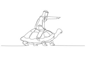 arabischer mann, der schildkröte reitet, die langsam geht konzept der geschäftsentwicklung vektor