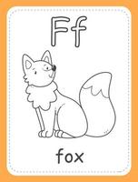 Alphabet-Malbuchkarte für Kinder mit dem Buchstaben f und Fuchs. Bildungskarte für Kinder. das Wort Fuchs, das englische Alphabet. Vektor-Illustration. vektor