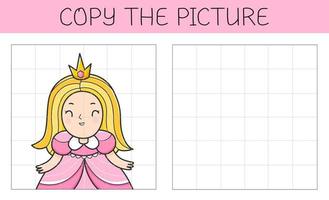 copy the picture ist ein Lernspiel für Kinder mit einer Prinzessin. niedliche zeichentrickfigur prinzessin. Vektor-Illustration. vektor