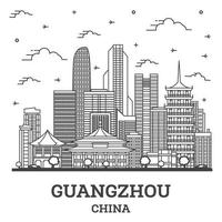 skizzieren sie die skyline der stadt guangzhou china mit modernen gebäuden, die auf weiß isoliert sind. vektor
