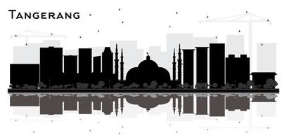 Tangerang Indonesien City Skyline Silhouette mit schwarzen Gebäuden und Reflexionen isoliert auf weiß. vektor