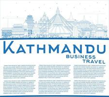 översikt kathmandu nepal stad horisont med blå byggnader och kopia Plats. vektor