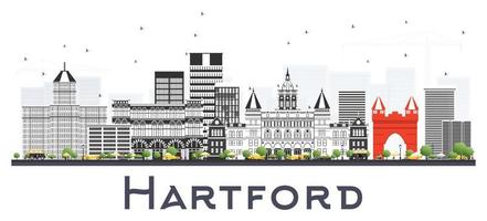 hartford connecticut city skyline mit grauen gebäuden isoliert auf weiß. vektor