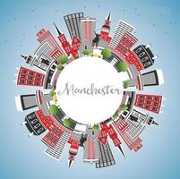 manchester ny hampshire stad horisont med grå byggnader, blå himmel och kopia Plats. vektor