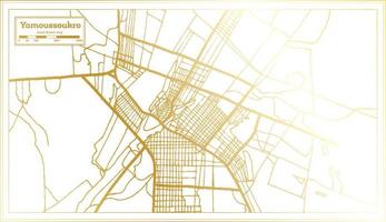 Yamoussoukro Elfenbeinküste Stadtplan im Retro-Stil in goldener Farbe. Übersichtskarte. vektor