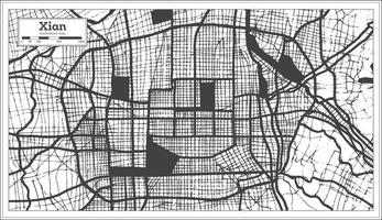 xian china stadtplan in schwarz-weißer farbe im retro-stil. Übersichtskarte. vektor