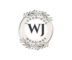 wj initialer brev bröllop monogram logotyper mall, hand dragen modern minimalistisk och blommig mallar för inbjudan kort, spara de datum, elegant identitet. vektor